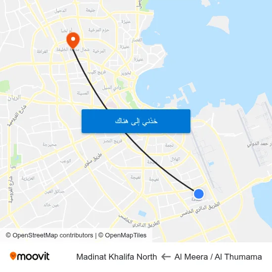 Al Meera / Al Thumama to Madinat Khalifa North map