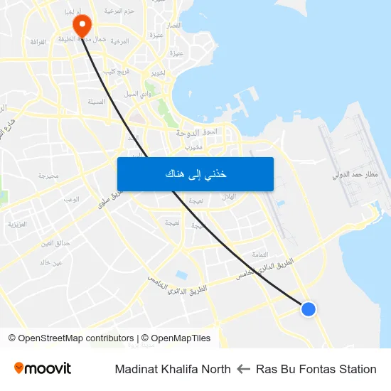 Ras Bu Fontas Station to Madinat Khalifa North map
