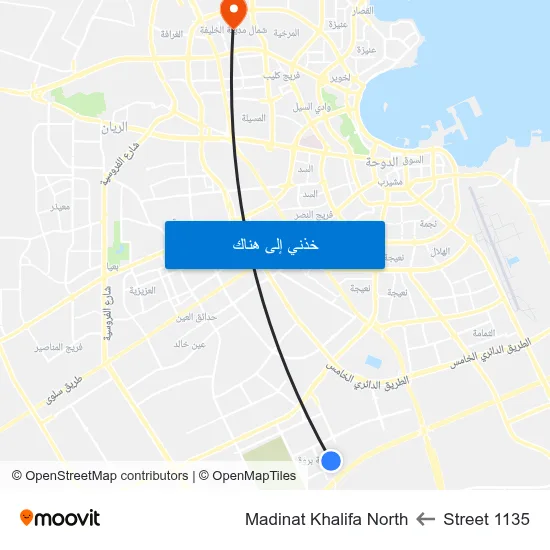 Street 1135 to Madinat Khalifa North map