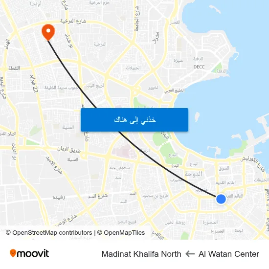 Al Watan Center to Madinat Khalifa North map