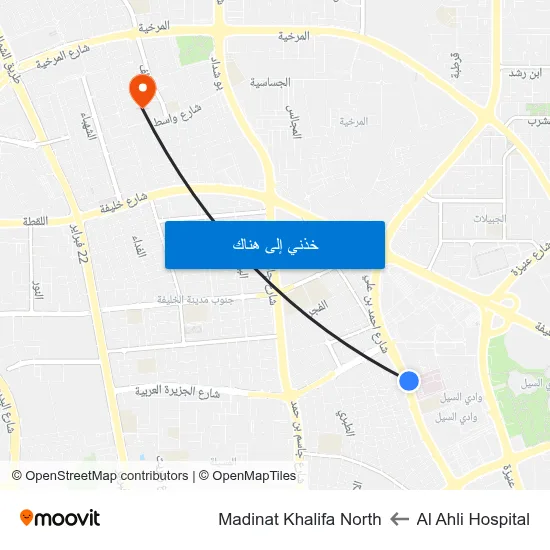 Al Ahli Hospital to Madinat Khalifa North map