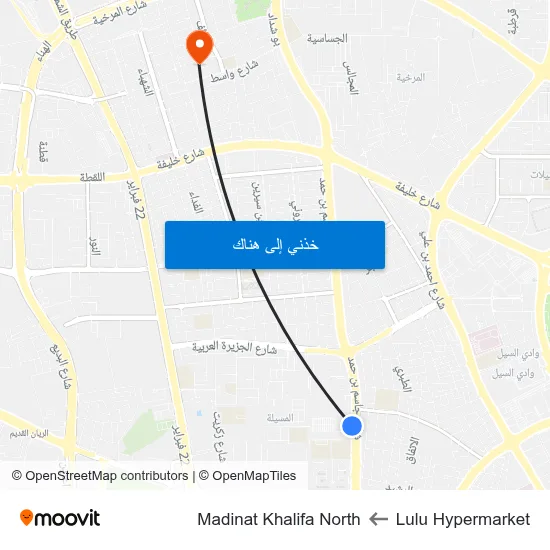 Lulu Hypermarket to Madinat Khalifa North map
