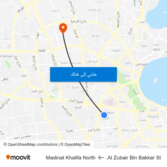 Al Zubair Bin Bakkar St. to Madinat Khalifa North map