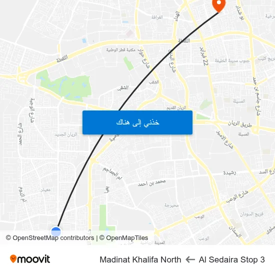 Al Sedaira Stop 3 to Madinat Khalifa North map