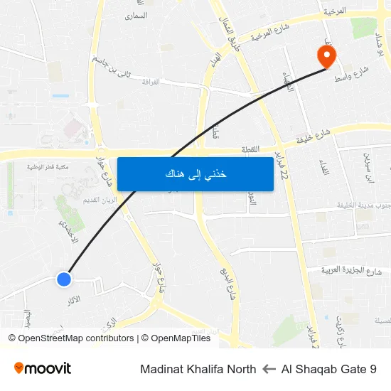 Al Shaqab Gate 9 to Madinat Khalifa North map