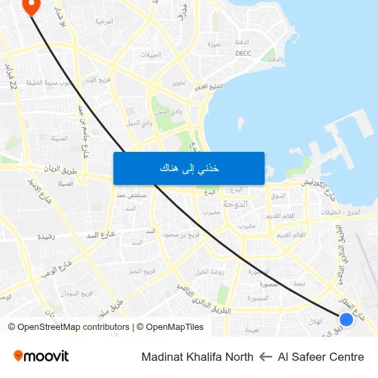 Al Safeer Centre to Madinat Khalifa North map