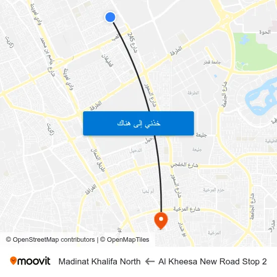 Al Kheesa New Road Stop 2 to Madinat Khalifa North map