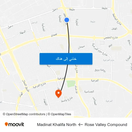 Rose Valley Compound to Madinat Khalifa North map