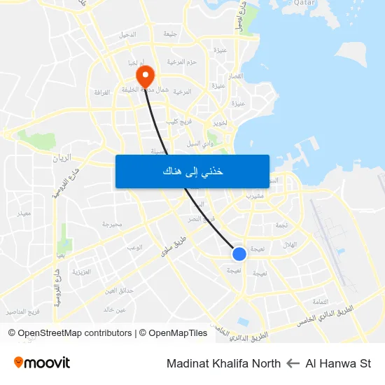 Al Hanwa St to Madinat Khalifa North map