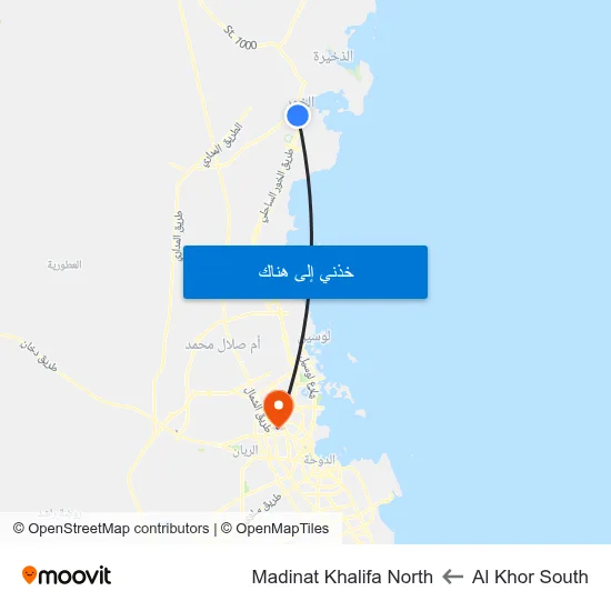 Al Khor South to Madinat Khalifa North map