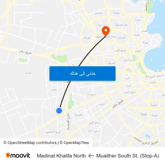 Muaither South St. (Stop-A) to Madinat Khalifa North map