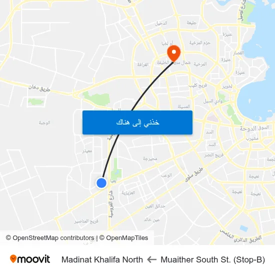 Muaither South St. (Stop-B) to Madinat Khalifa North map