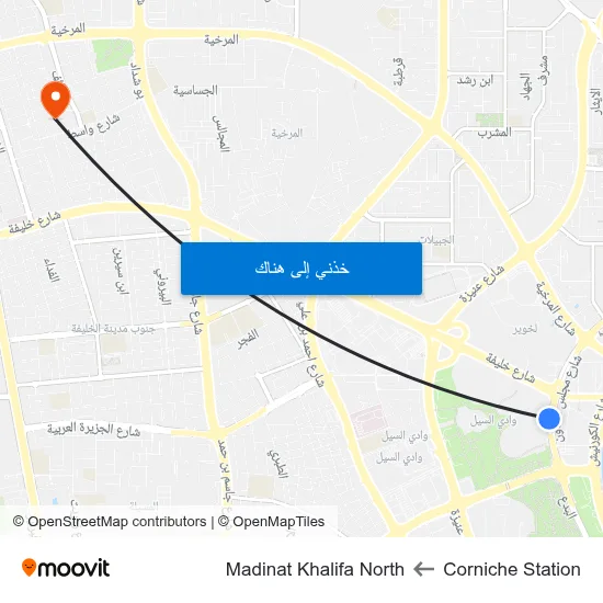 Corniche Station to Madinat Khalifa North map