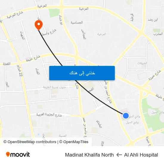 Al Ahli Hospital to Madinat Khalifa North map