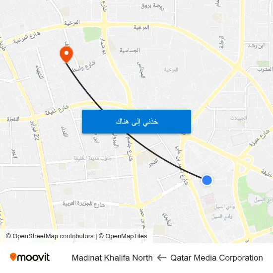 Qatar Media Corporation to Madinat Khalifa North map