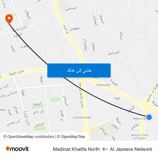 Al Jazeera Network to Madinat Khalifa North map