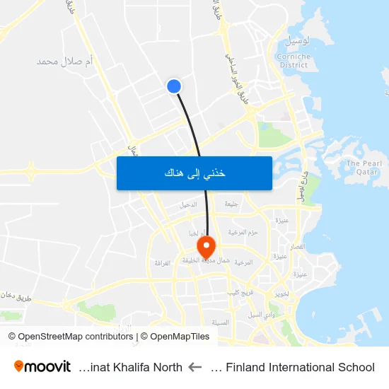 Qatar Finland International School to Madinat Khalifa North map