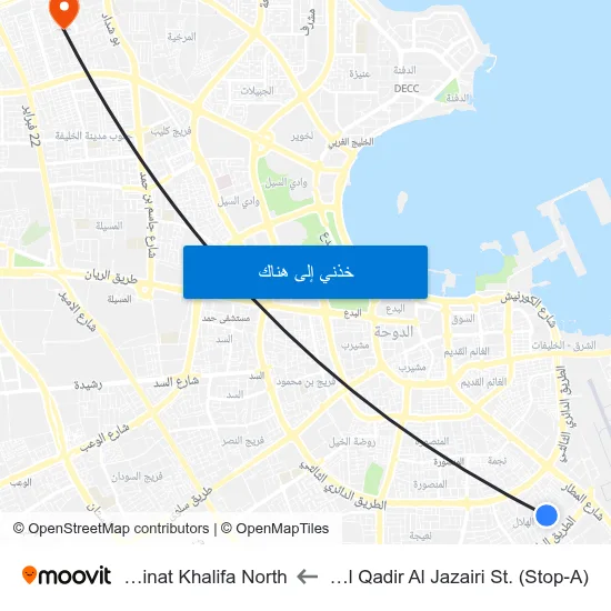 Abdul Qadir Al Jazairi St. (Stop-A) to Madinat Khalifa North map
