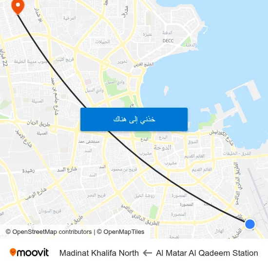 Al Matar Al Qadeem Station to Madinat Khalifa North map