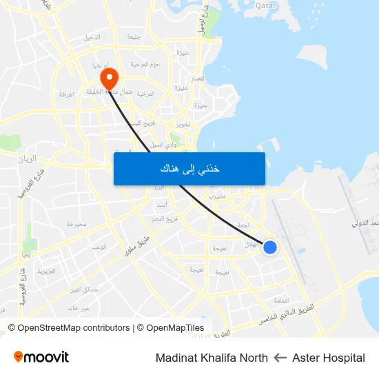 Aster Hospital to Madinat Khalifa North map