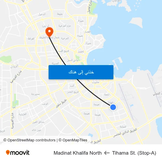 Tihama St. (Stop-A) to Madinat Khalifa North map