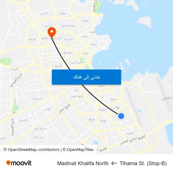 Tihama St. (Stop-B) to Madinat Khalifa North map