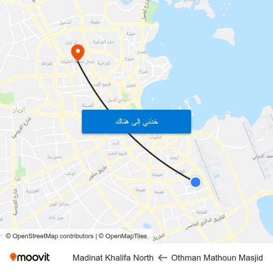 Othman Mathoun Masjid to Madinat Khalifa North map