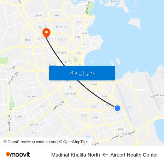 Airport Health Center to Madinat Khalifa North map