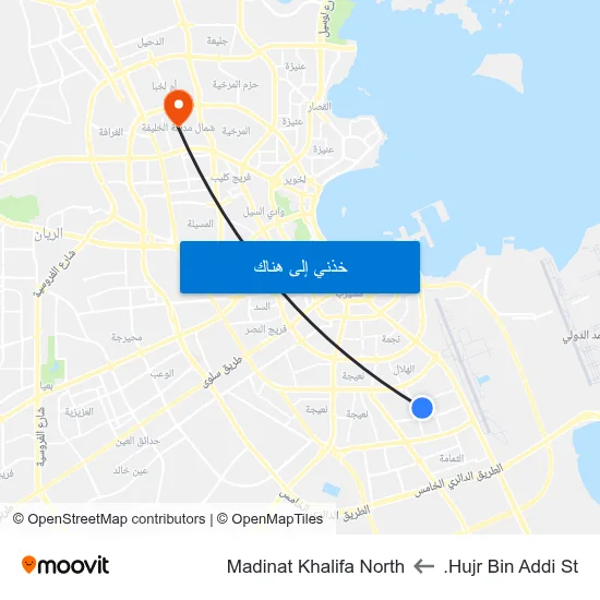 Hujr Bin Addi St. to Madinat Khalifa North map