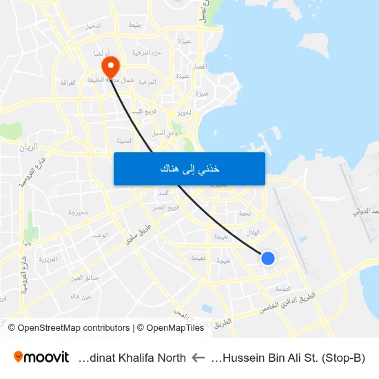 Al Hussein Bin Ali St. (Stop-B) to Madinat Khalifa North map