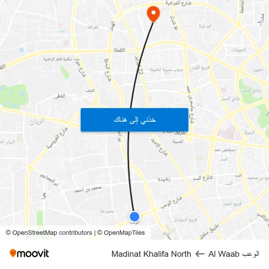 الوعب Al Waab to Madinat Khalifa North map