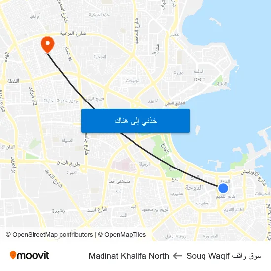 سوق واقف Souq Waqif to Madinat Khalifa North map