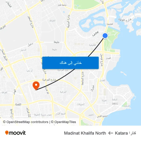 كتارا Katara to Madinat Khalifa North map