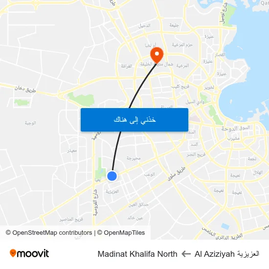 العزيزية Al Aziziyah to Madinat Khalifa North map