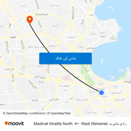 وادي مشيرب Wadi Msheireb to Madinat Khalifa North map