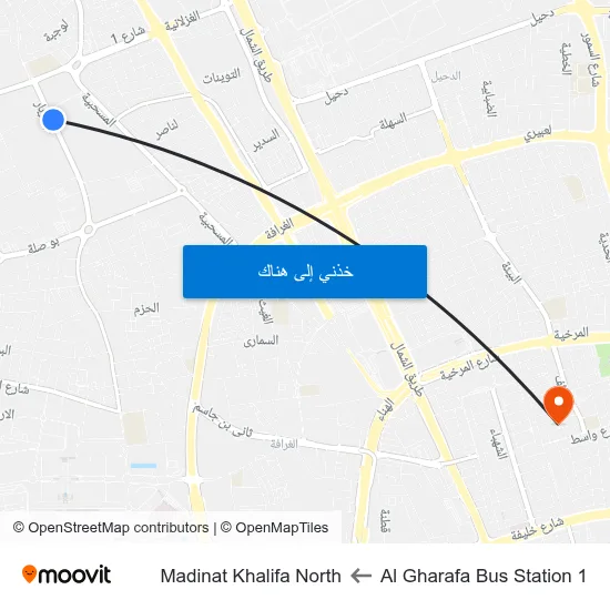 Al Gharafa Bus Station 1 to Madinat Khalifa North map