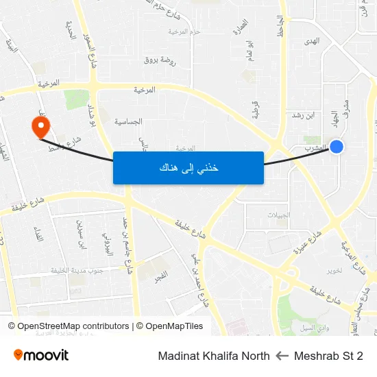 Meshrab St 2 to Madinat Khalifa North map