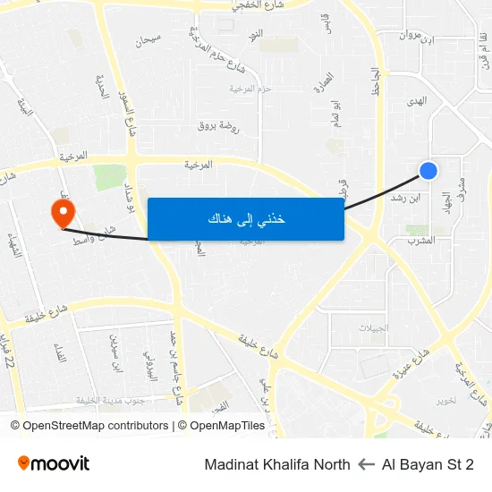 Al Bayan St 2 to Madinat Khalifa North map