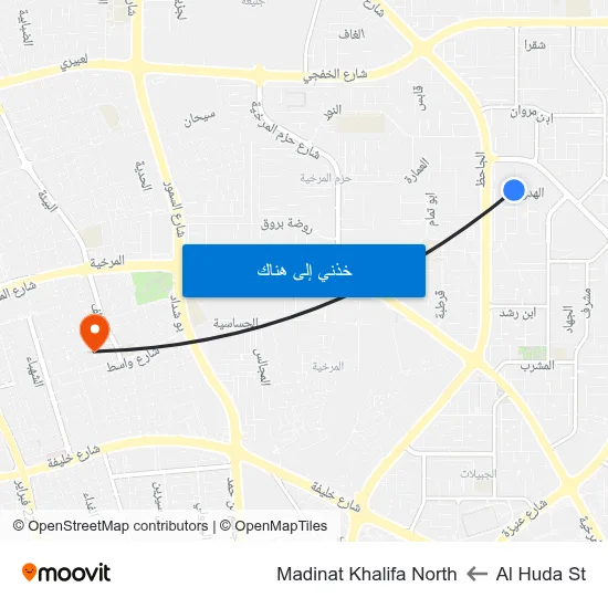 Al Huda St to Madinat Khalifa North map