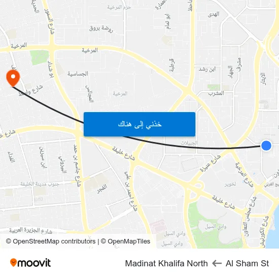 Al Sham St to Madinat Khalifa North map