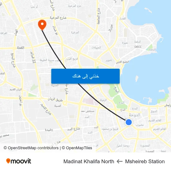 Msheireb Station to Madinat Khalifa North map