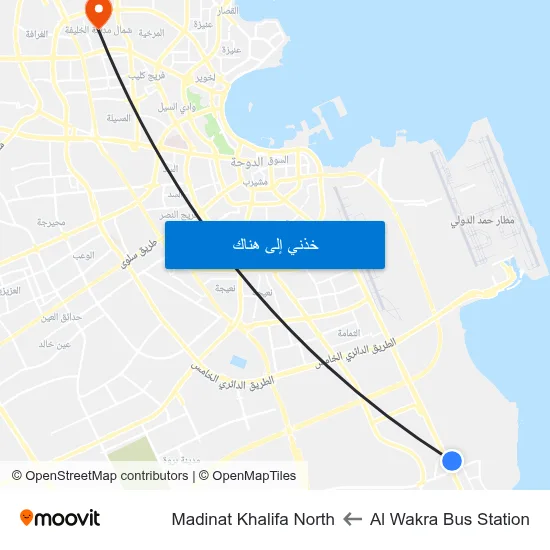 Al Wakra Bus Station to Madinat Khalifa North map