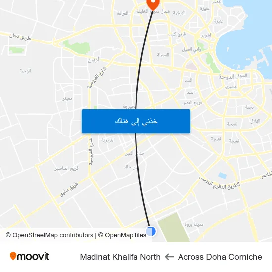 Across Doha Corniche to Madinat Khalifa North map