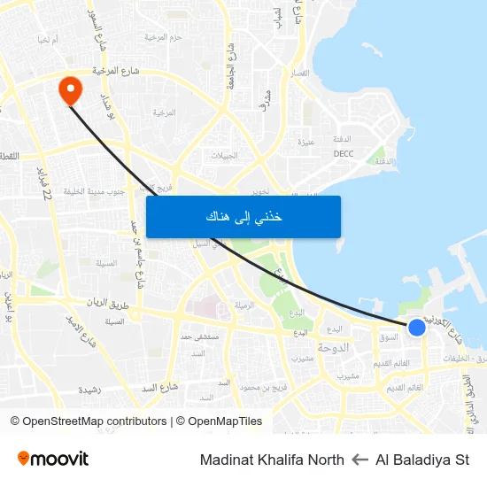 Al Baladiya St to Madinat Khalifa North map