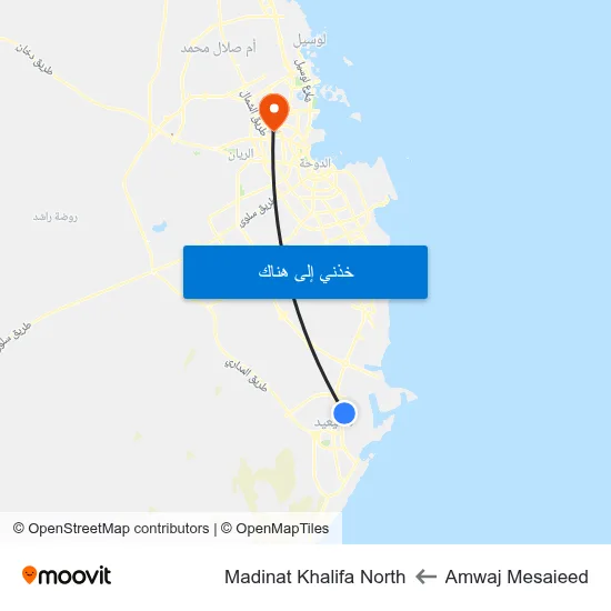 Amwaj Mesaieed to Madinat Khalifa North map
