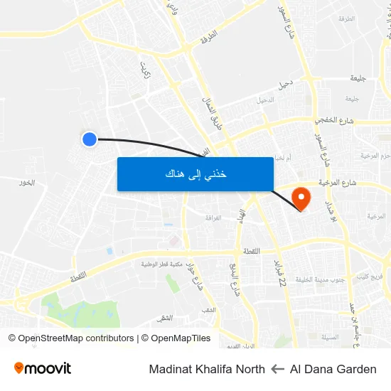 Al Dana Garden to Madinat Khalifa North map