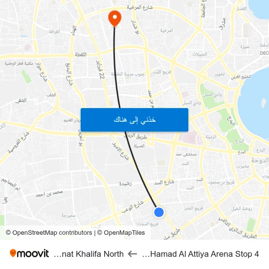 Ali Bn Hamad Al Attiya Arena Stop 4 to Madinat Khalifa North map