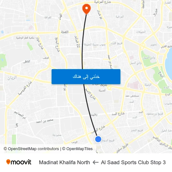 Al Saad Sports Club Stop 3 to Madinat Khalifa North map