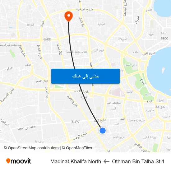 Othman Bin Talha St 1 to Madinat Khalifa North map