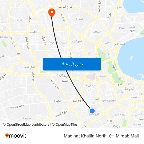 Mirqab Mall to Madinat Khalifa North map